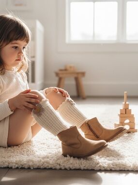Cream Floral Applique Knee-High Socks for Kids